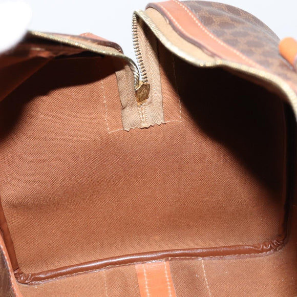 CELINE Macadam Canvas Boston Bag PVC Brown Gold Auth SW1788