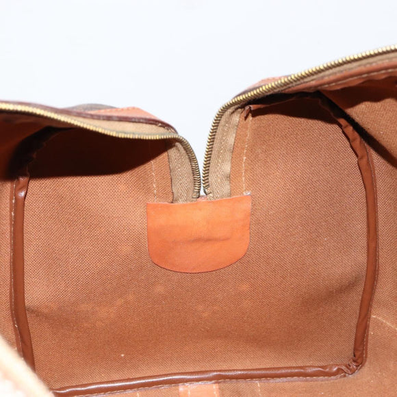 CELINE Macadam Canvas Boston Bag PVC Brown Gold Auth SW1788