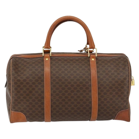 CELINE Macadam Canvas Boston Bag PVC Brown Gold Auth SW1788