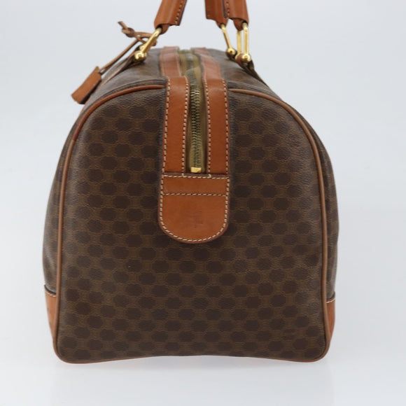 CELINE Macadam Canvas Boston Bag PVC Brown Gold Auth SW1788