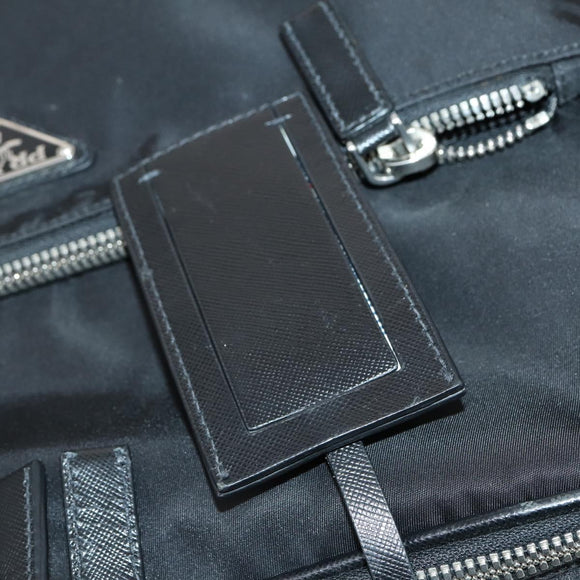 PRADA Carry Case Nylon Leather Black Silver Auth SW1789