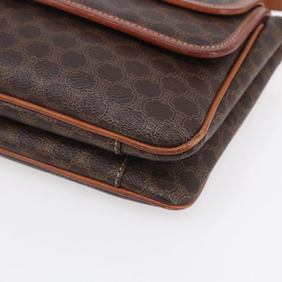 CELINE Macadam Canvas Shoulder Bag PVC Leather Brown Gold Auth SW1792