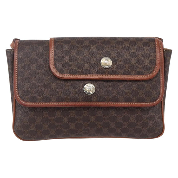 CELINE Macadam Canvas Shoulder Bag PVC Leather Brown Gold Auth SW1792