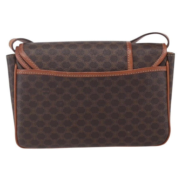 CELINE Macadam Canvas Shoulder Bag PVC Leather Brown Gold Auth SW1792