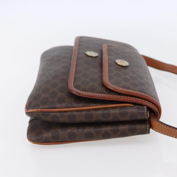 CELINE Macadam Canvas Shoulder Bag PVC Leather Brown Gold Auth SW1792