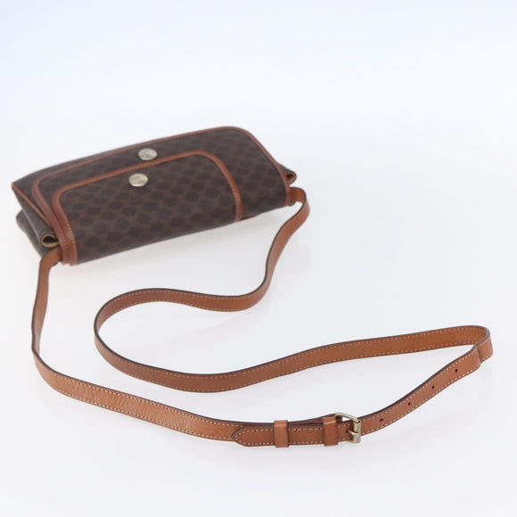 CELINE Macadam Canvas Shoulder Bag PVC Leather Brown Gold Auth SW1792