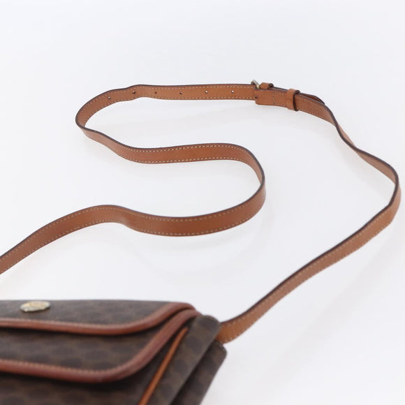 CELINE Macadam Canvas Shoulder Bag PVC Leather Brown Gold Auth SW1792