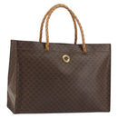 CELINE Macadam Canvas Tote Bag PVC Leather 2way Brown Gold Auth SW1793-1
