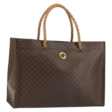 CELINE Macadam Canvas Tote Bag PVC Leather 2way Brown Gold Auth SW1793