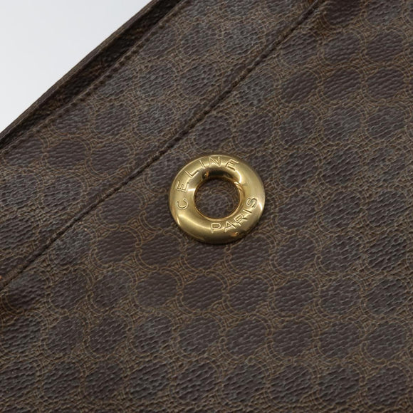 CELINE Macadam Canvas Tote Bag PVC Leather 2way Brown Gold Auth SW1793