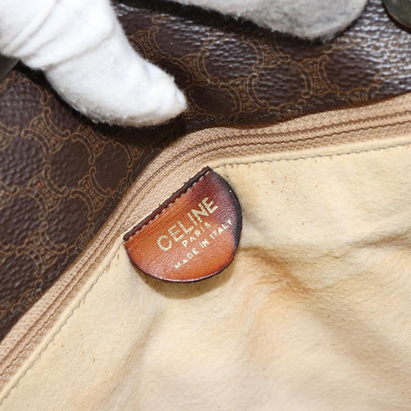 CELINE Macadam Canvas Tote Bag PVC Leather 2way Brown Gold Auth SW1793