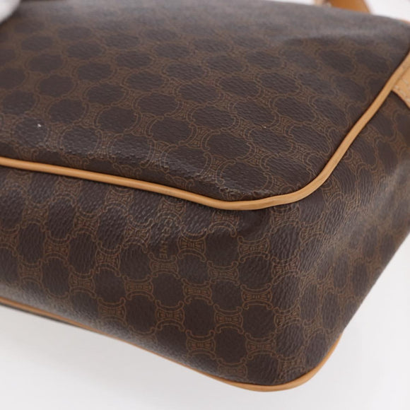 CELINE Macadam Canvas Shoulder Bag PVC Leather Brown Gold Auth SW1794