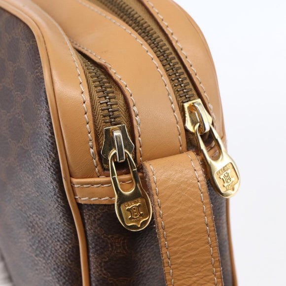 CELINE Macadam Canvas Shoulder Bag PVC Leather Brown Gold Auth SW1794