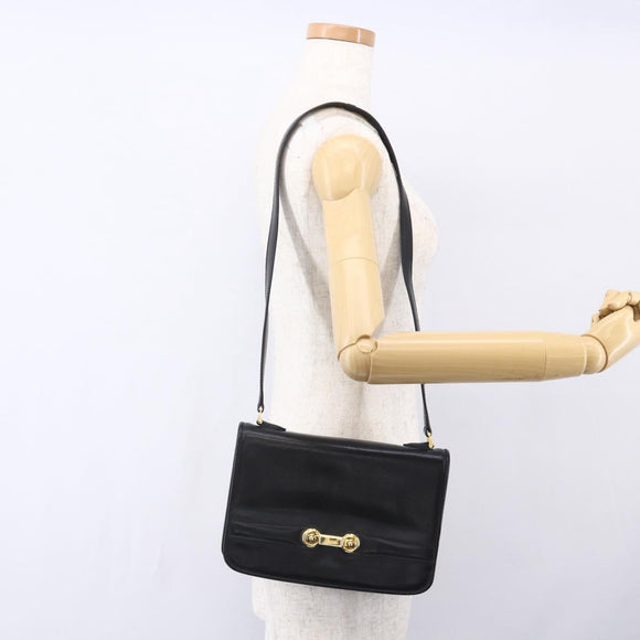 FENDI Shoulder Bag Leather Black Gold Auth SW1797