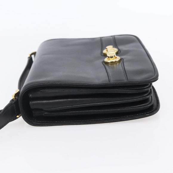 FENDI Shoulder Bag Leather Black Gold Auth SW1797