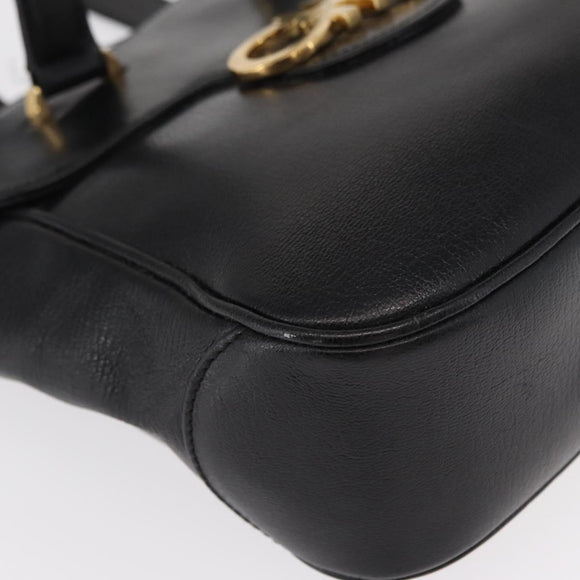 Salvatore Ferragamo Gancini Hand Bag Leather Black Gold Auth SW1799