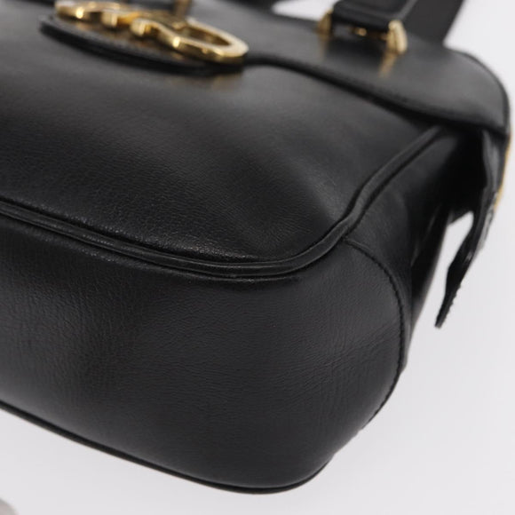 Salvatore Ferragamo Gancini Hand Bag Leather Black Gold Auth SW1799