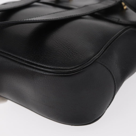 Salvatore Ferragamo Gancini Hand Bag Leather Black Gold Auth SW1799