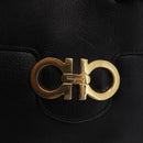 Salvatore Ferragamo Gancini Hand Bag Leather Black Gold Auth SW1799-15