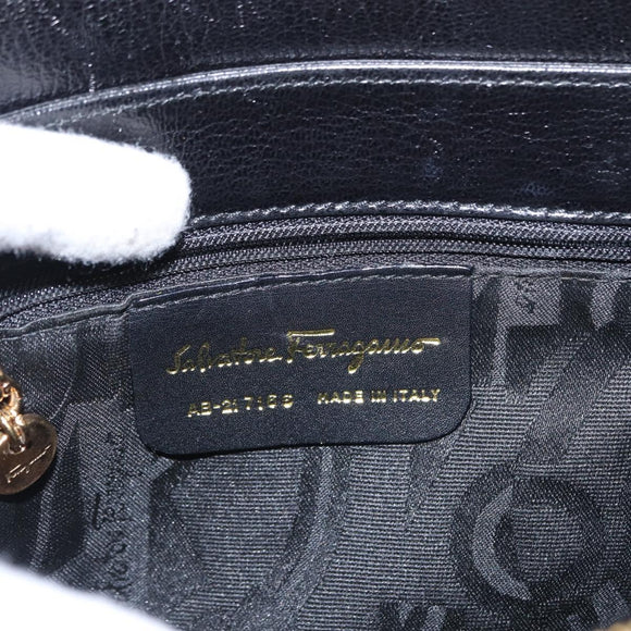 Salvatore Ferragamo Gancini Hand Bag Leather Black Gold Auth SW1799
