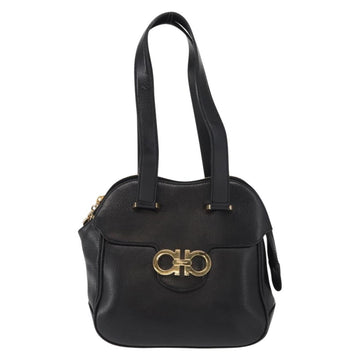 Salvatore Ferragamo Gancini Hand Bag Leather Black Gold Auth SW1799 - 0