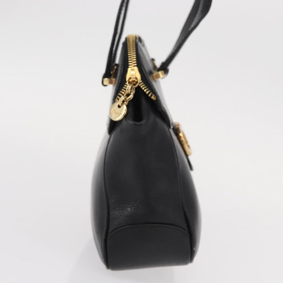 Salvatore Ferragamo Gancini Hand Bag Leather Black Gold Auth SW1799