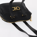 Salvatore Ferragamo Gancini Hand Bag Leather Black Gold Auth SW1799-6