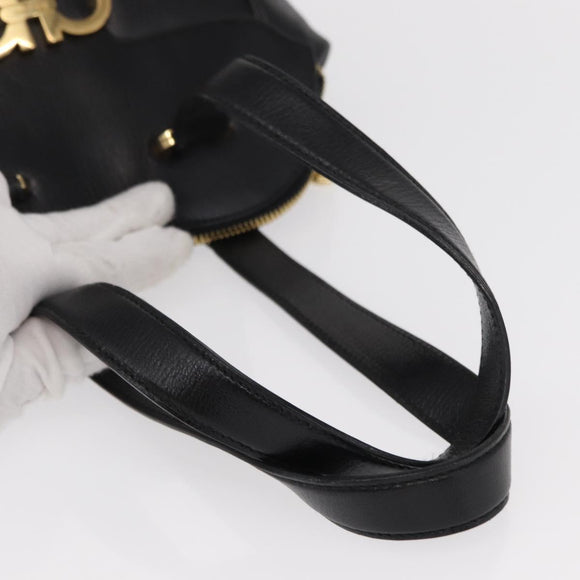 Salvatore Ferragamo Gancini Hand Bag Leather Black Gold Auth SW1799