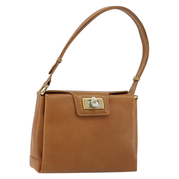 GUCCI Shoulder Bag Leather Brown Gold Auth SW1800