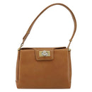 GUCCI Shoulder Bag Leather Brown Gold Auth SW1800-13