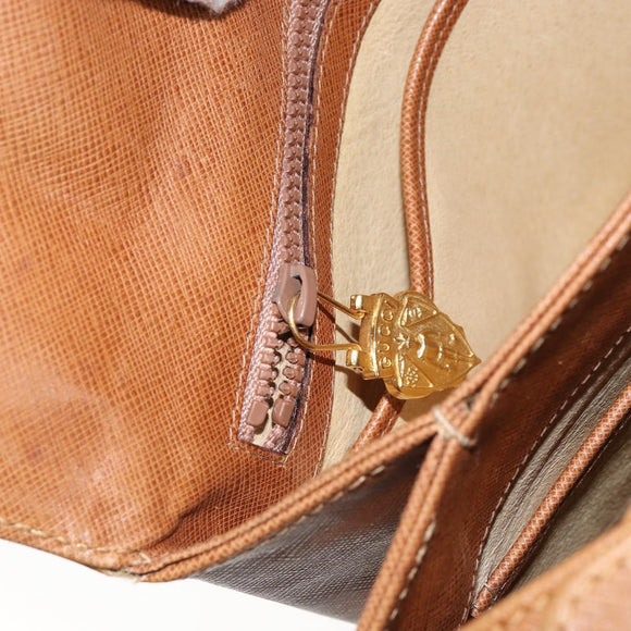 GUCCI Shoulder Bag Leather Brown Gold Auth SW1800