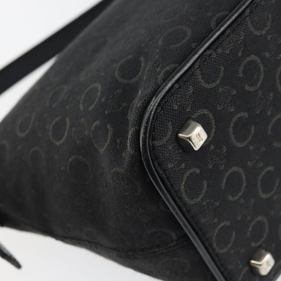 CELINE C Macadam Canvas Shoulder Bag Black Silver Auth SW1802