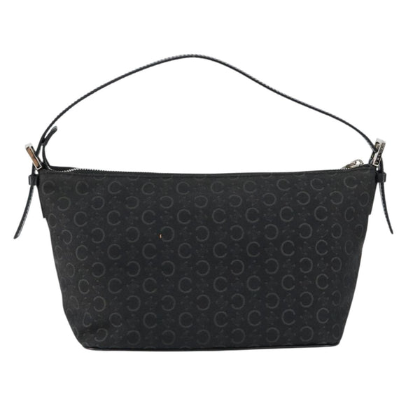 CELINE C Macadam Canvas Shoulder Bag Black Silver Auth SW1802