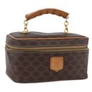 CELINE Macadam Canvas Vanity Pouch PVC Leather Brown Gold Auth SW1803-1