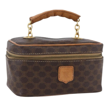 CELINE Macadam Canvas Vanity Pouch PVC Leather Brown Gold Auth SW1803