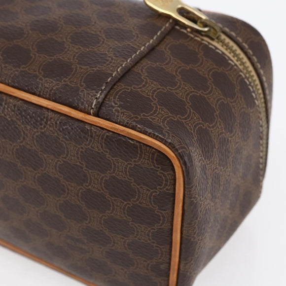 CELINE Macadam Canvas Vanity Pouch PVC Leather Brown Gold Auth SW1803