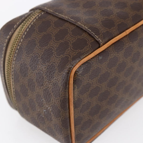 CELINE Macadam Canvas Vanity Pouch PVC Leather Brown Gold Auth SW1803