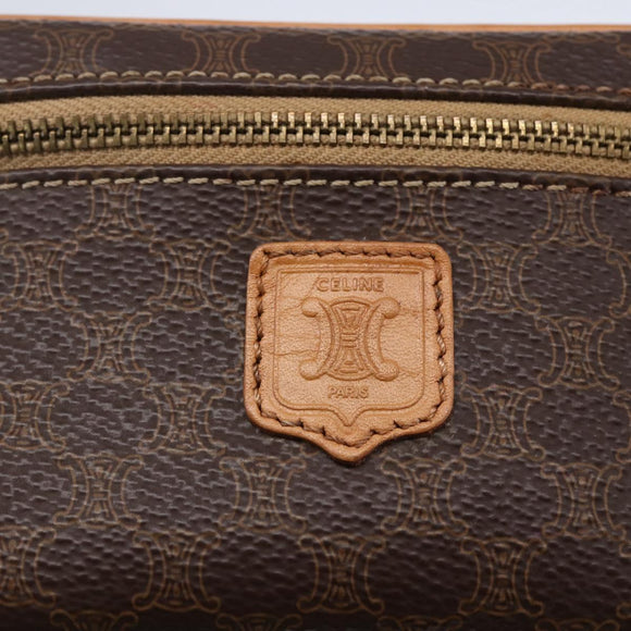 CELINE Macadam Canvas Vanity Pouch PVC Leather Brown Gold Auth SW1803