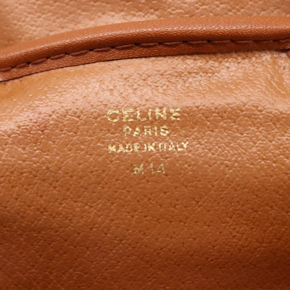 CELINE Macadam Canvas Vanity Pouch PVC Leather Brown Gold Auth SW1803