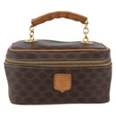 CELINE Macadam Canvas Vanity Pouch PVC Leather Brown Gold Auth SW1803-13