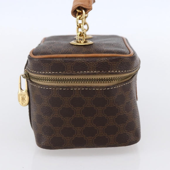 CELINE Macadam Canvas Vanity Pouch PVC Leather Brown Gold Auth SW1803