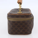 CELINE Macadam Canvas Vanity Pouch PVC Leather Brown Gold Auth SW1803-4