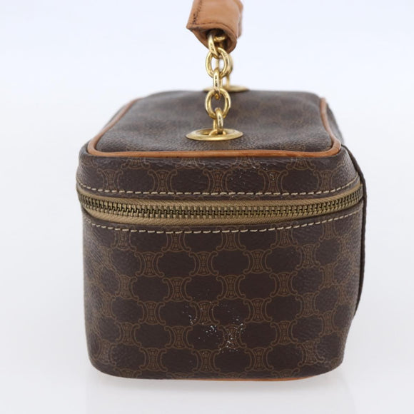 CELINE Macadam Canvas Vanity Pouch PVC Leather Brown Gold Auth SW1803