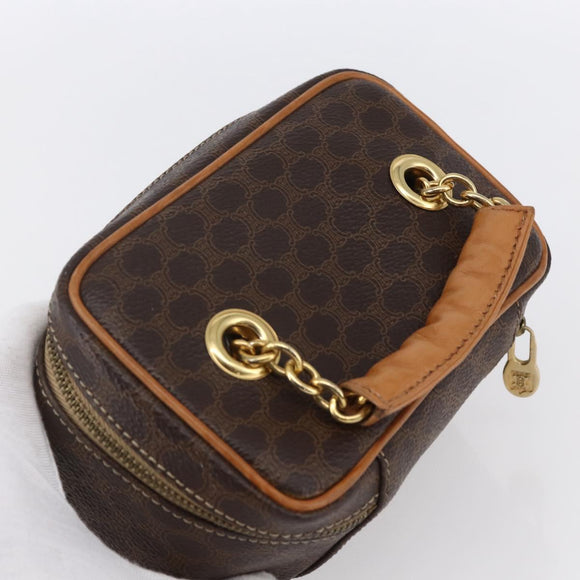 CELINE Macadam Canvas Vanity Pouch PVC Leather Brown Gold Auth SW1803