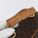 CELINE Macadam Canvas Vanity Pouch PVC Leather Brown Gold Auth SW1803-7