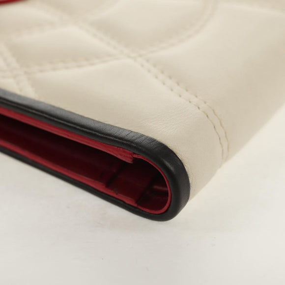 CELINE Bifold Wallet Leather White Auth SW1804AV