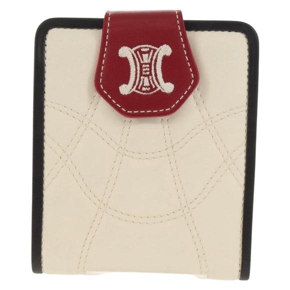 CELINE Bifold Wallet Leather White Auth SW1804AV