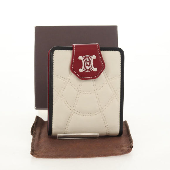 CELINE Bifold Wallet Leather White Auth SW1804AV