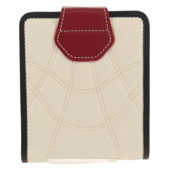 CELINE Bifold Wallet Leather White Auth SW1804AV