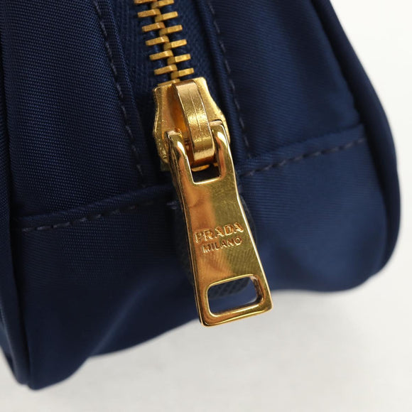 PRADA Clutch Bag Nylon Blue Gold Auth SW1822V